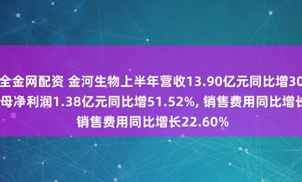 全金网配资 金河生物上半年营收13.90亿元同比增30.45%, 归母净利润1.38亿元同比增51.52%, 销售费用同比增长22.60%